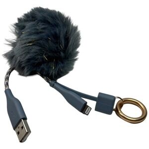 Heyday 6" LTNG to USB-A Pom-Pom Keychain Cable fits iPhone Gray Teal Gold Flakes